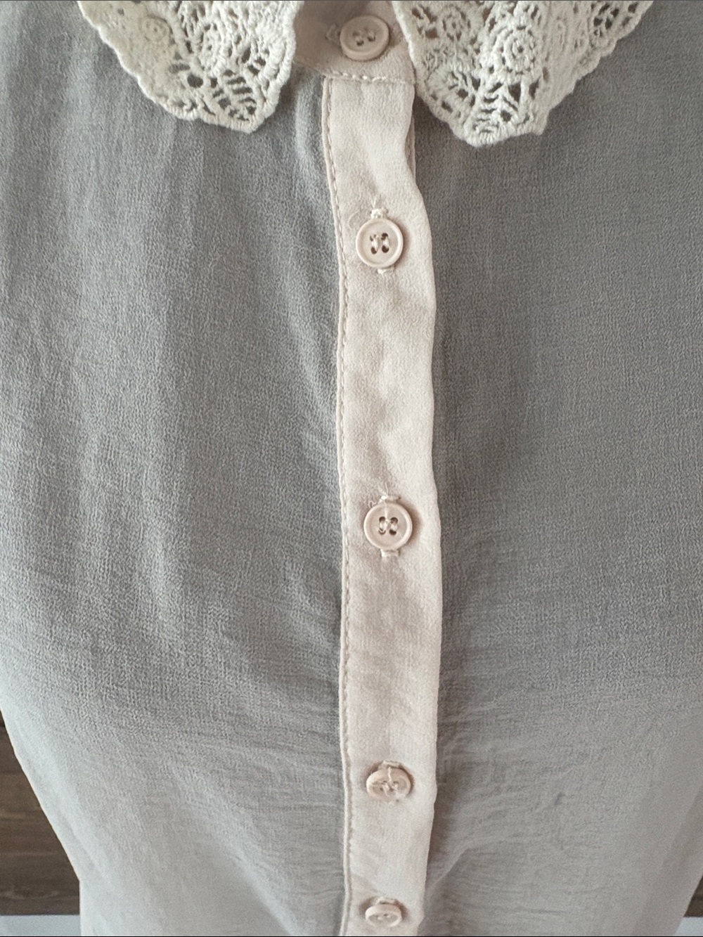 Lace Collar Short Sleeve Blouse — Cream - Picture 2 of 8